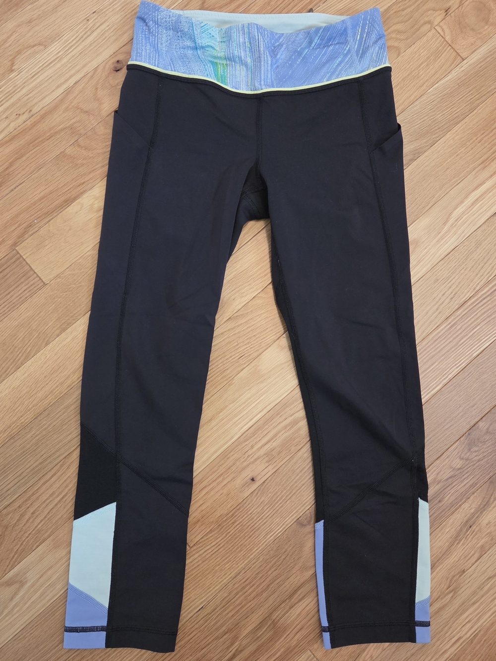 Girls' Black Lululemon Athletic Leggings with Blue Waistband